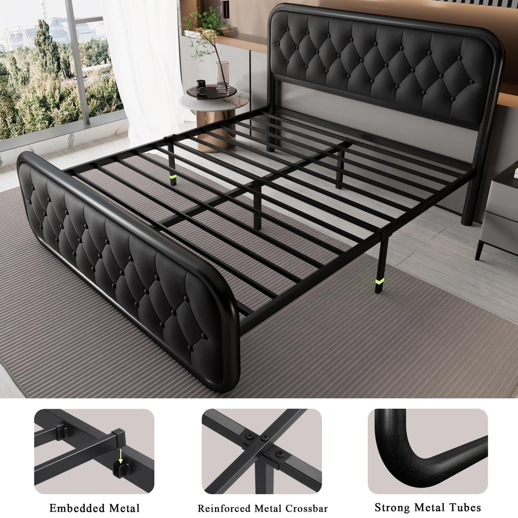 Full Size Upholstered Platform Bed Frame with Faux Leather Headboard L160654