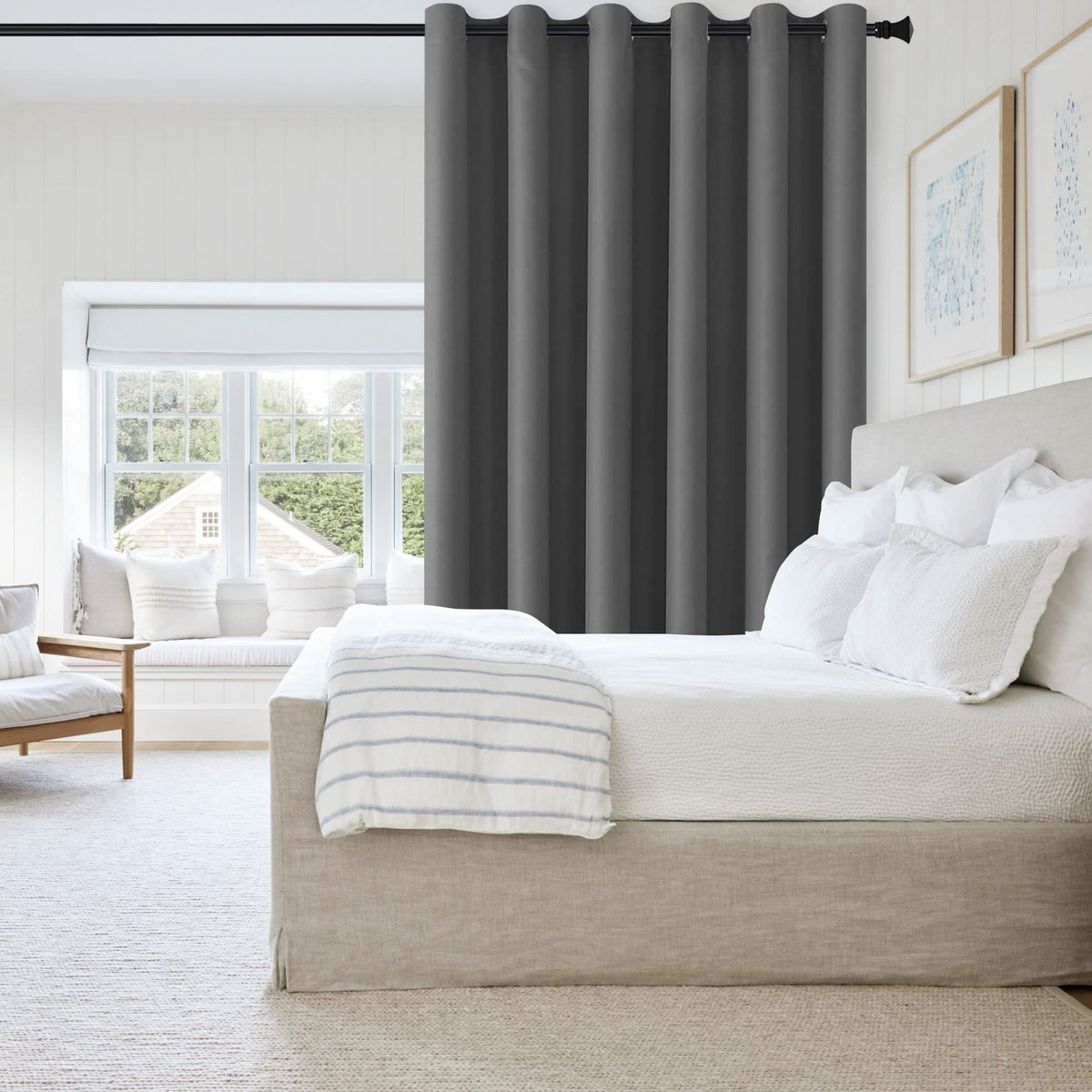 Dark Grey Thermal Blackout Room Divider Curtain Panel N639171
