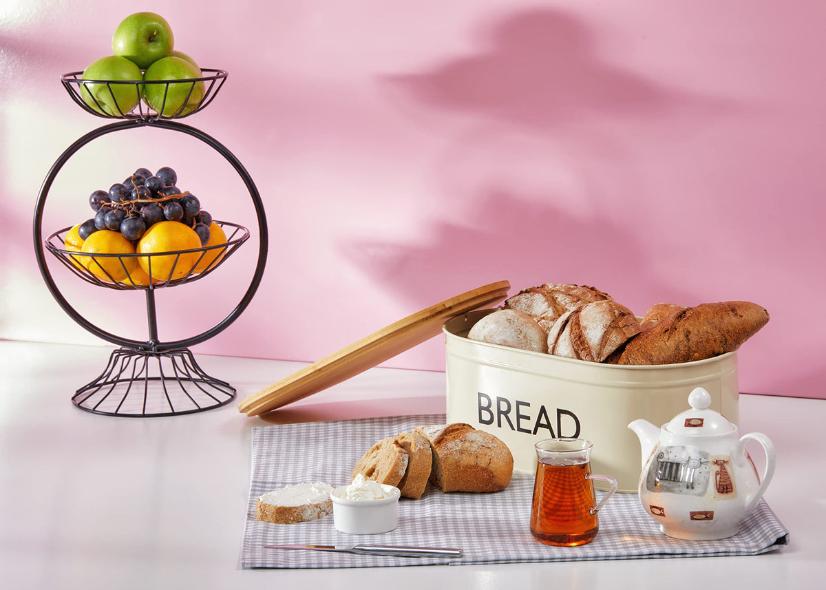 Metal Bread Box with Bamboo Lid W8966