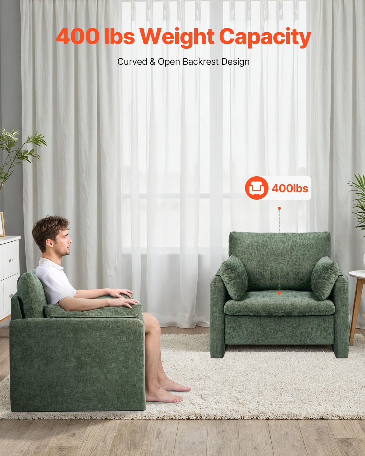 Oversized Green Accent Chair with Padded Arms K697