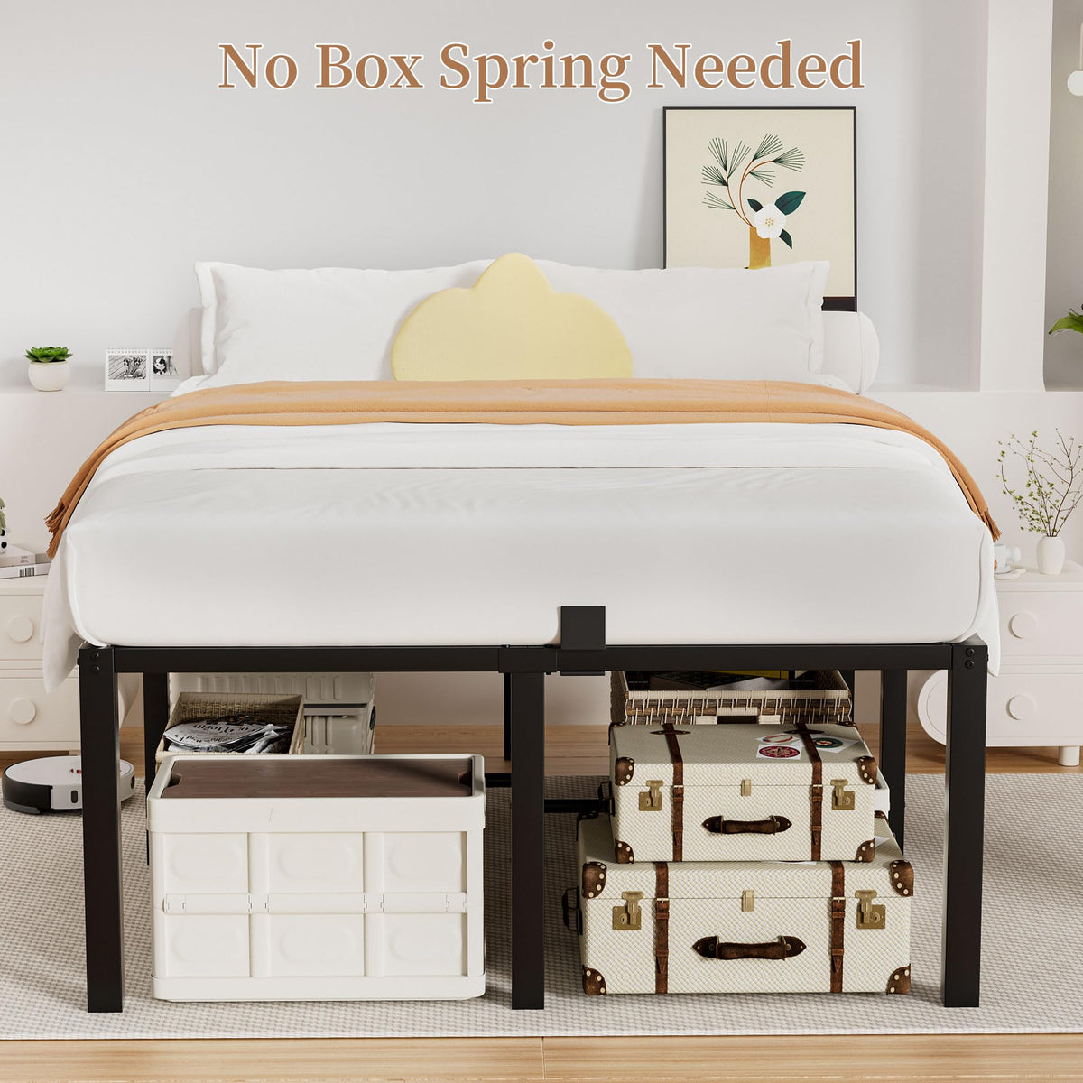 18 Inch Queen Size Black Metal Platform Bed Frame F864479