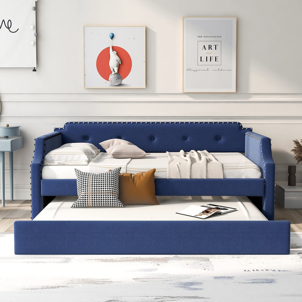 Upholstered Linen Daybed with Trundle T68465