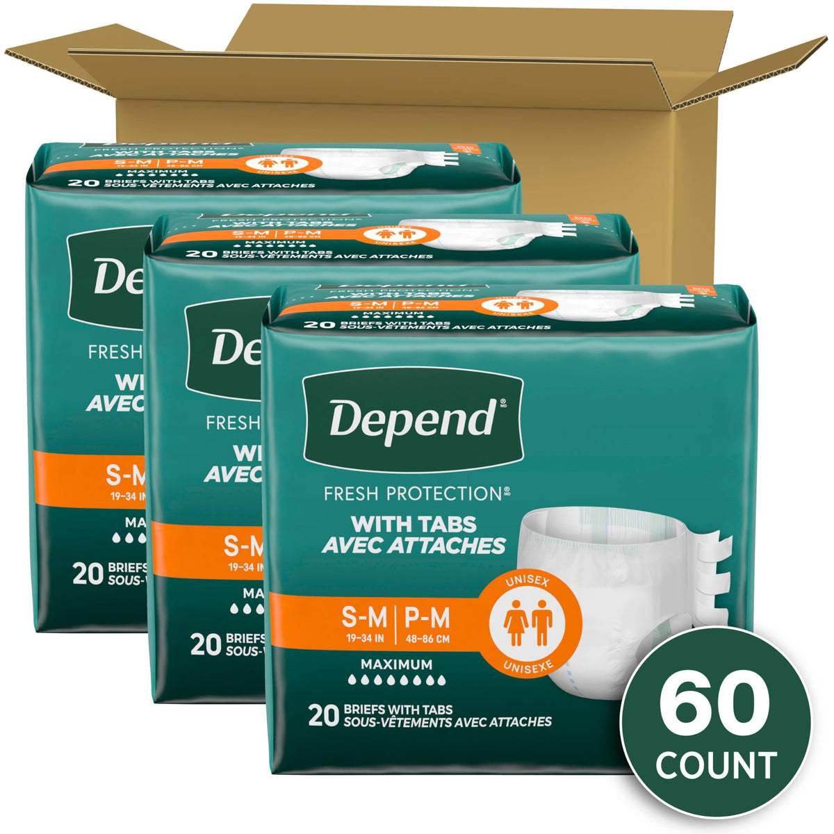 Adult Diapers with Tabs S/M 60 Count I2130