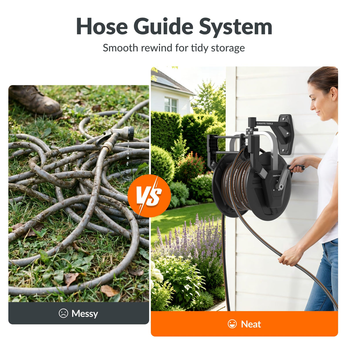 Garden Hose Reel Wall Mount, 125FT 5/8" Hose Capacity, Heavy Duty with Crank G8433