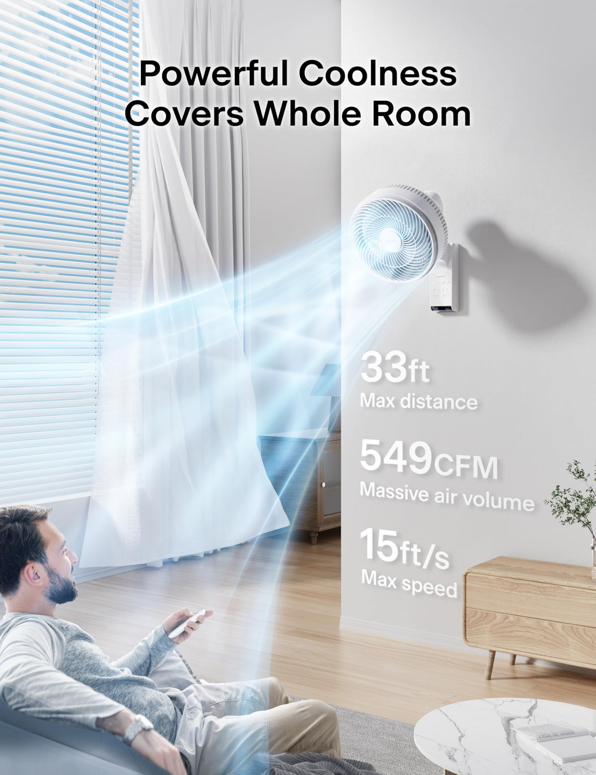 12 inch Indoor Oscillating Wall Mount Fan with Remote, White W35018