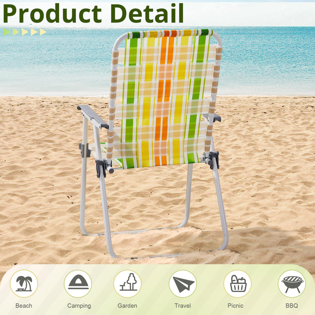 Set of 2 Webbed Folding Beach Chairs Yellow & Green C335681