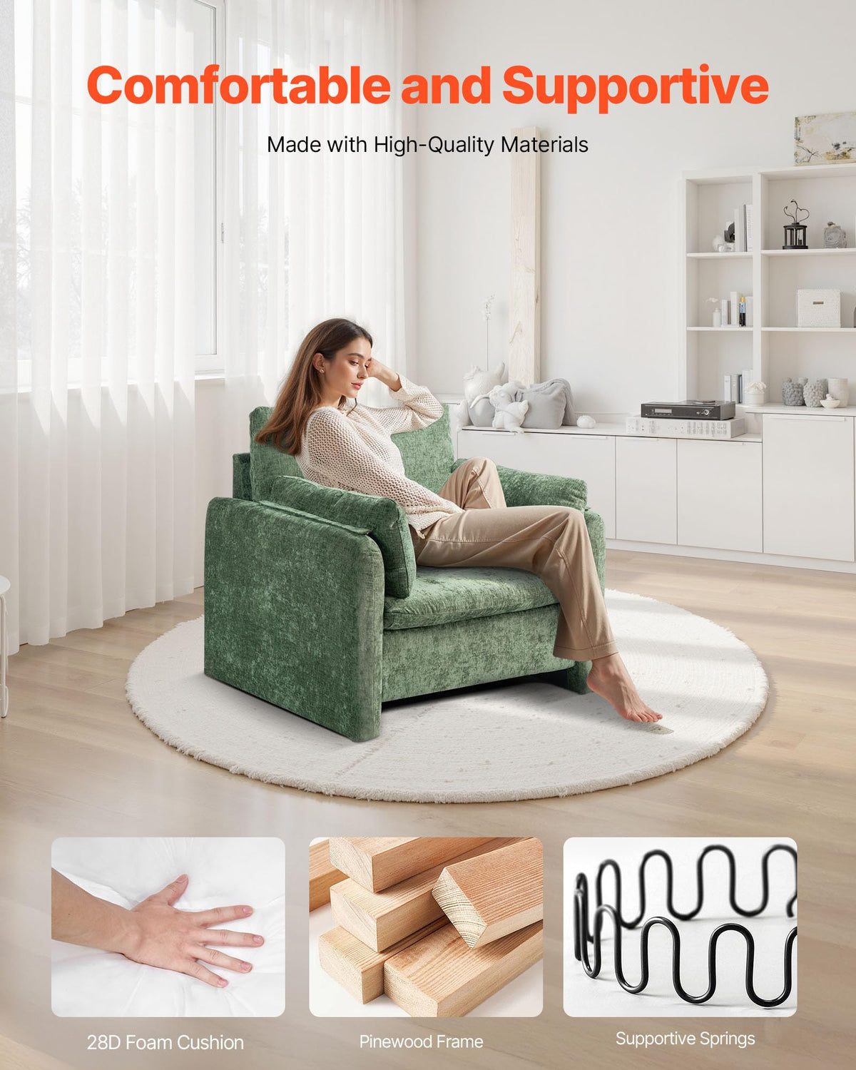 Oversized Green Accent Chair with Padded Arms K697