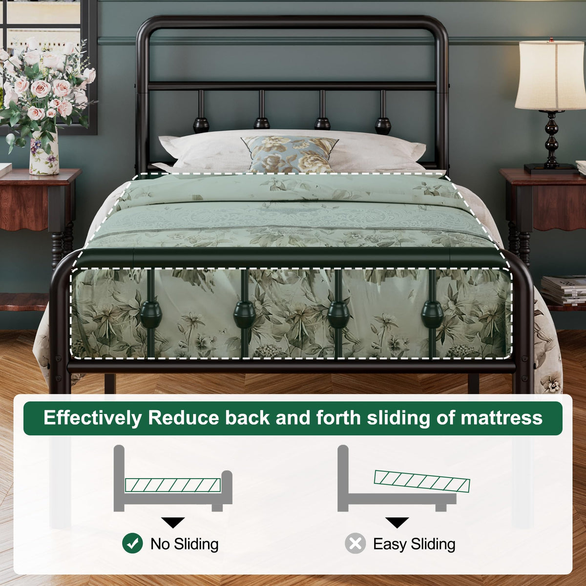16 Inch Twin Metal Platform Bed with Headboard and Footboard T80257