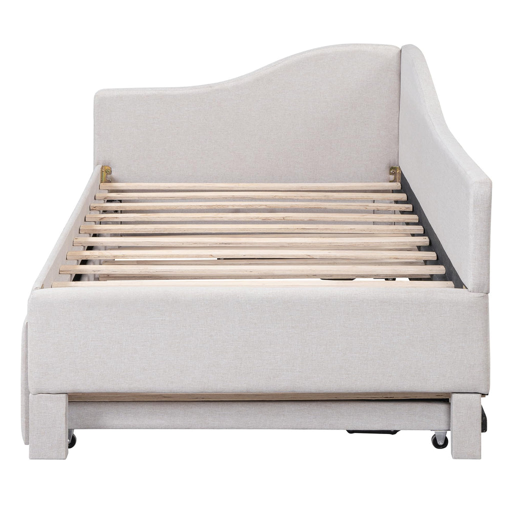 Twin Size Linen Upholstered Daybed with Pop up Trundle B391