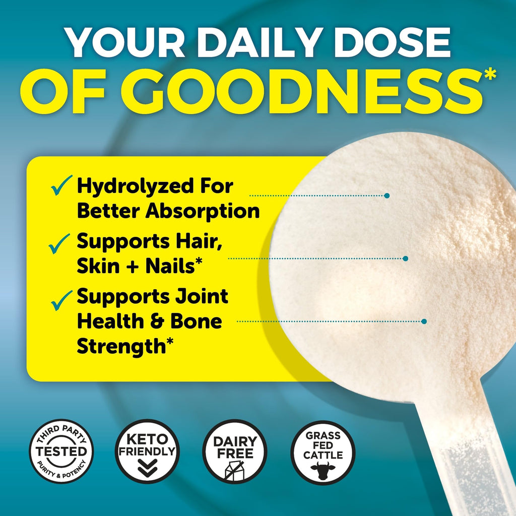 Collagen Peptides Powder - Grass-Fed Hydrolyzed Bovine, Type I & III - 19 g Protein, Unflavored - 1lb T445