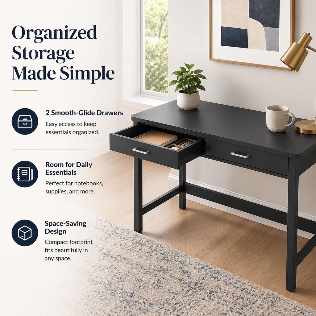 39.4" Small Desk with Wood Drawers Black E78325