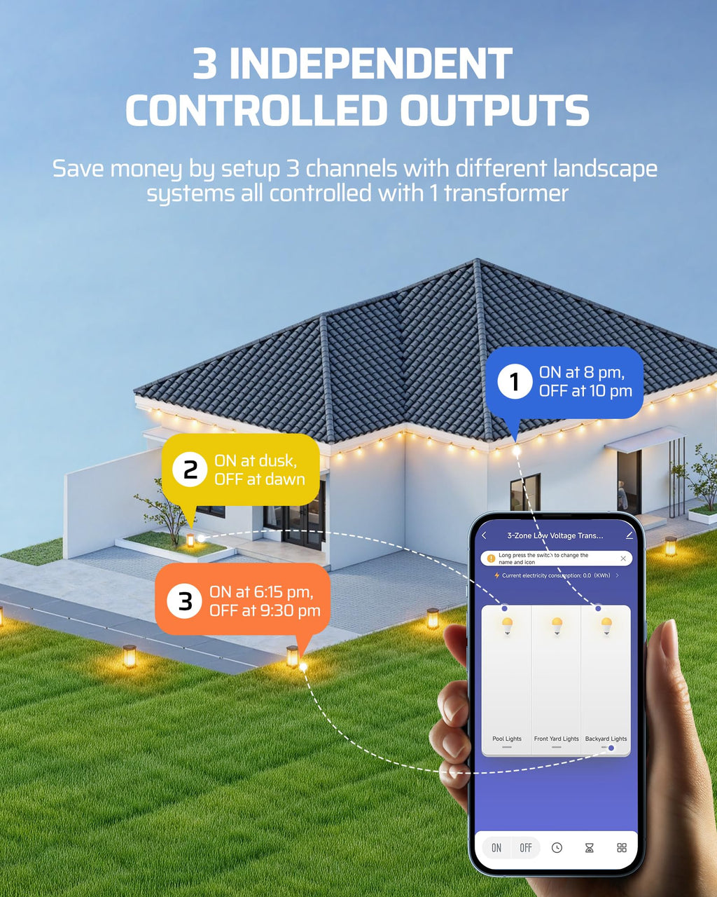 200W Low Voltage Landscape Transformer with Timer M9598