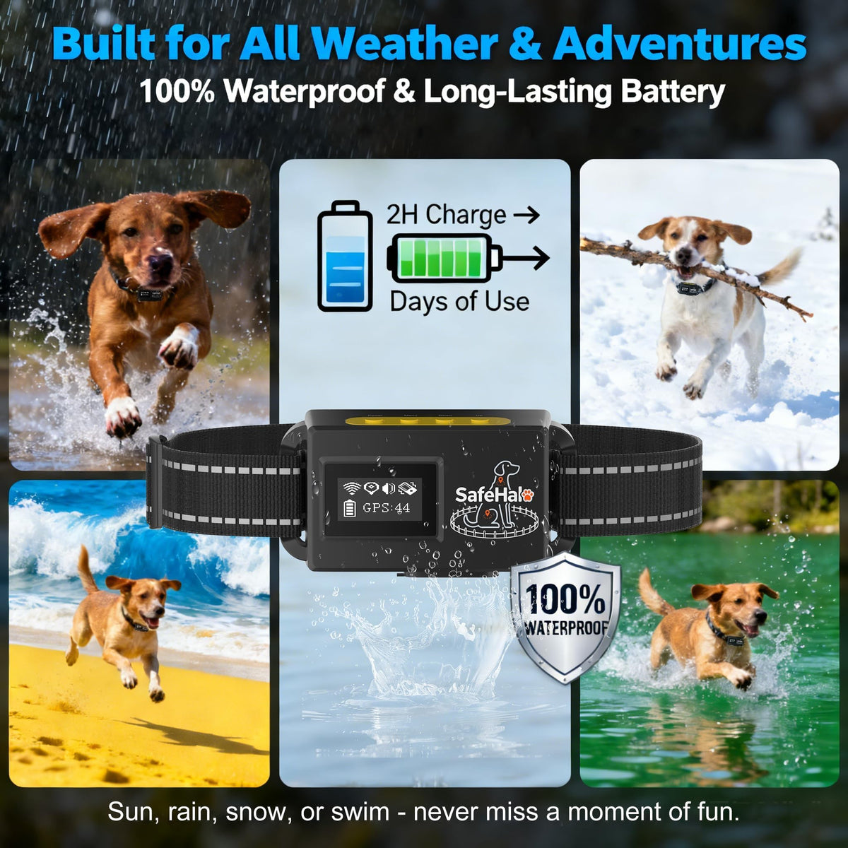 Wireless GPS Dog Fence Collar, 65–9,840 ft Radius, IPX7 Waterproof S241073