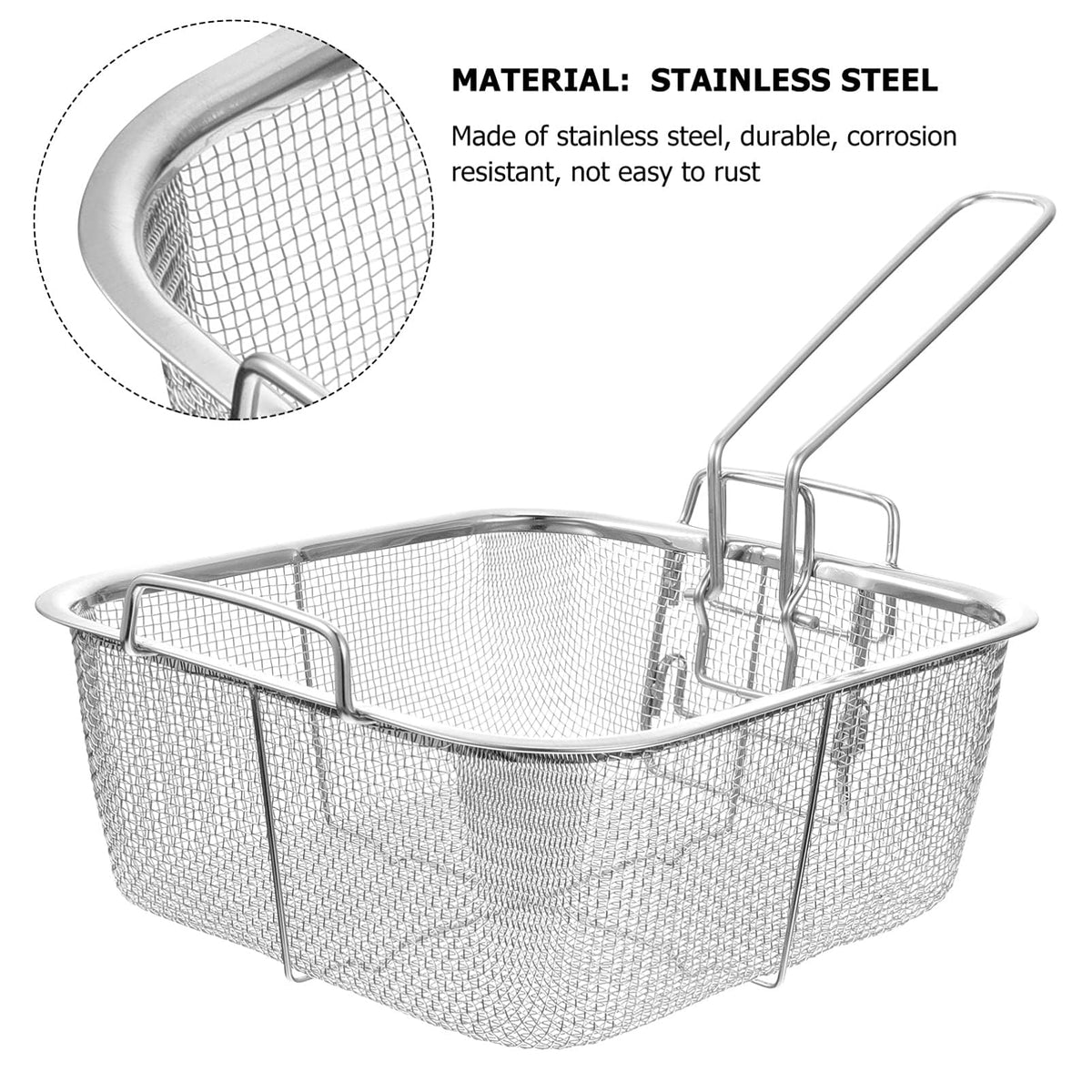 8 Inch Square Stainless Steel Wire Fry Basket with Folding Handle B3362