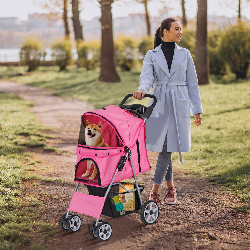Foldable Pet Stroller with Waterproof Cover, Pink H781633