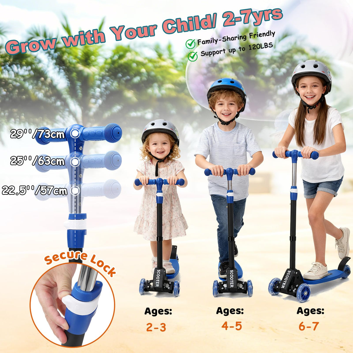 Kids 2-7 Age Light up 3 Wheels Folding Kick Scooter Q20617