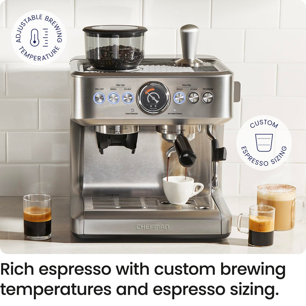 15 Bar Espresso Machine with Milk Frother and Coffee Grinder G7675
