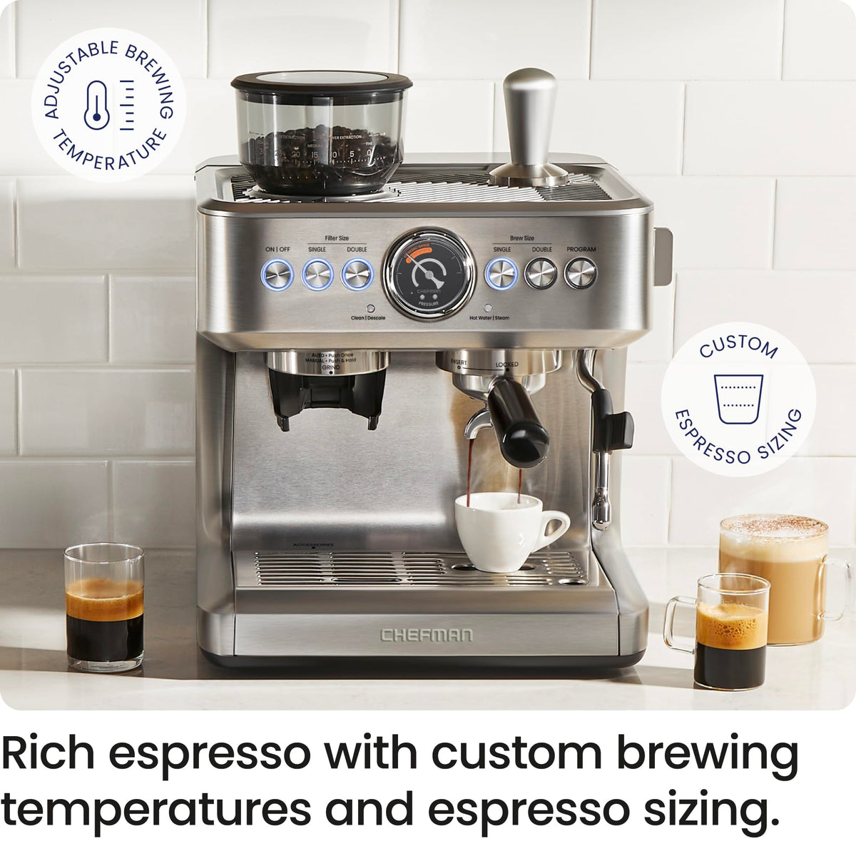 15 Bar Espresso Machine with Milk Frother and Coffee Grinder G7675