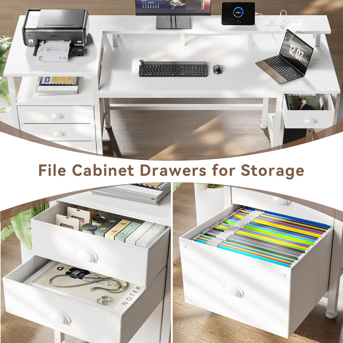 White Computer Desk with 4 Drawers L82713