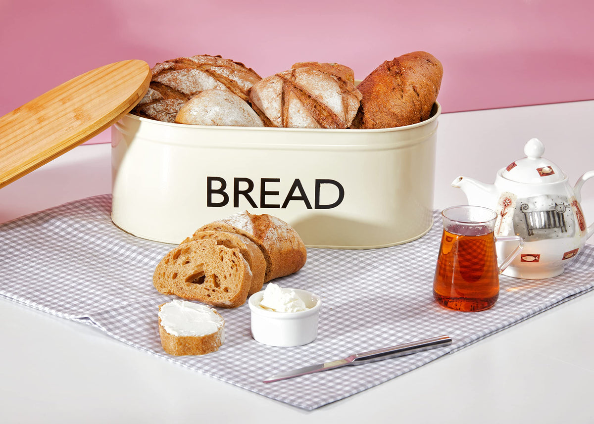 Metal Bread Box with Bamboo Lid W8966