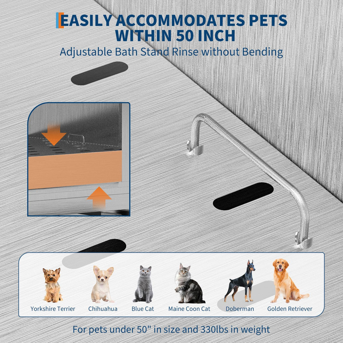 50" Stainless Steel Pet Bathing Tub with Sloped Ramp I354