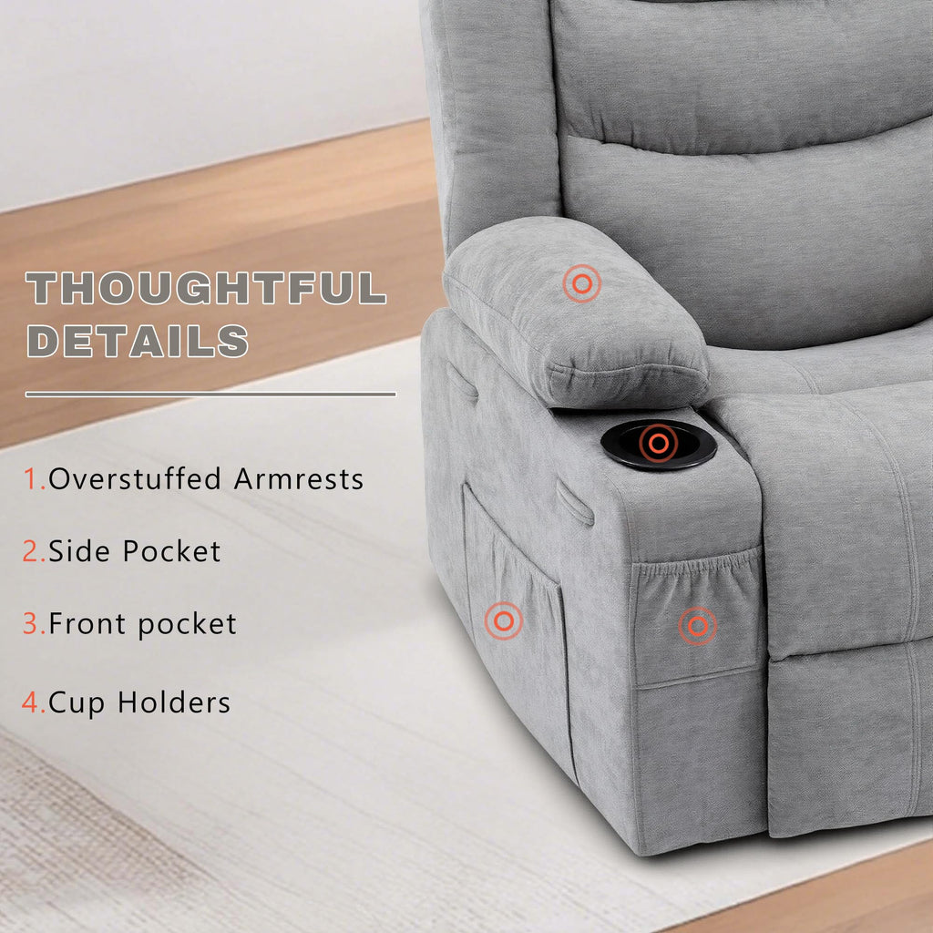 Grey Chenille Swivel Rocker Recliner Chair T774158
