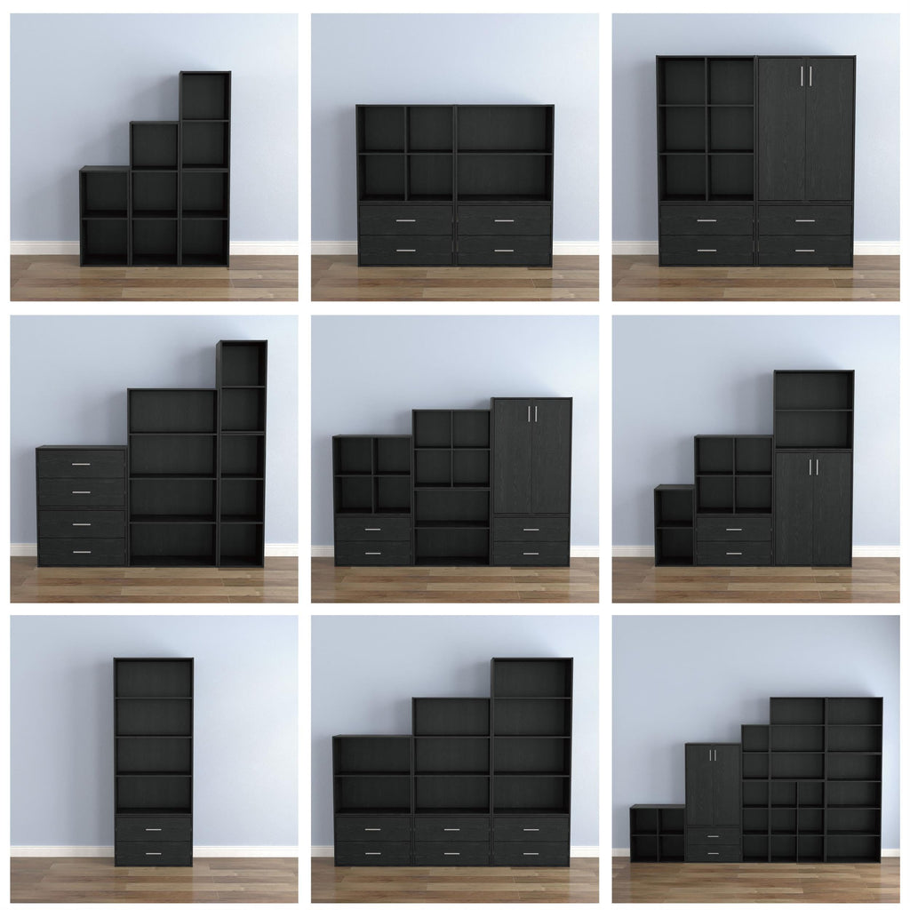 Black 4-Cube Stackable Wood Storage Organizer Shelves P47415