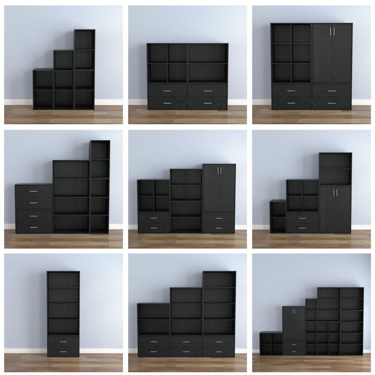 Black 4-Cube Stackable Wood Storage Organizer Shelves P47415