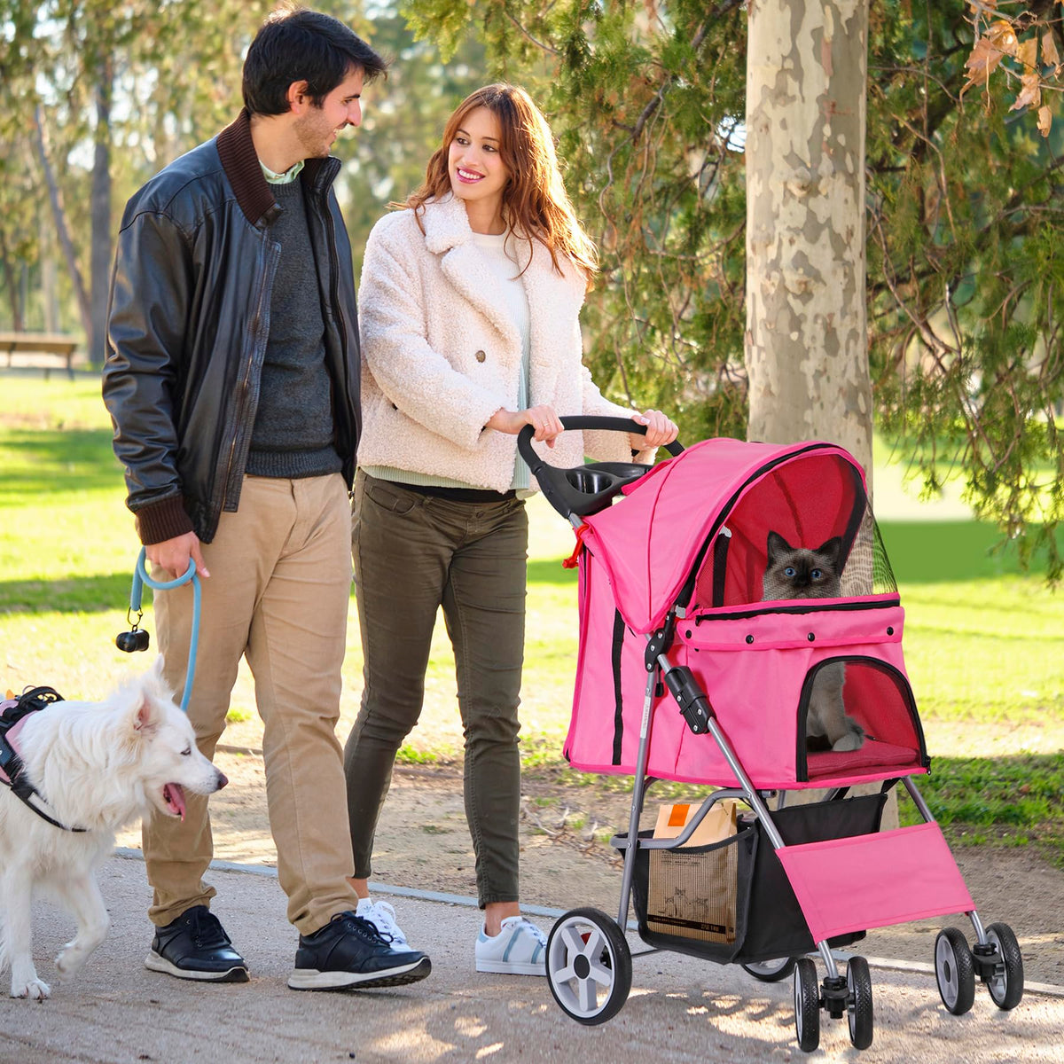Foldable Pet Stroller with Waterproof Cover, Pink H781633