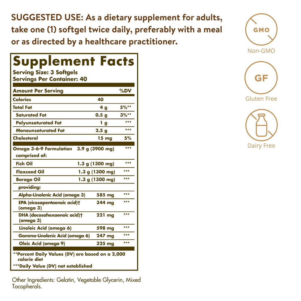 1300 mg Omega 3-6-9 120 Softgels Fish Oil Supplement E7572