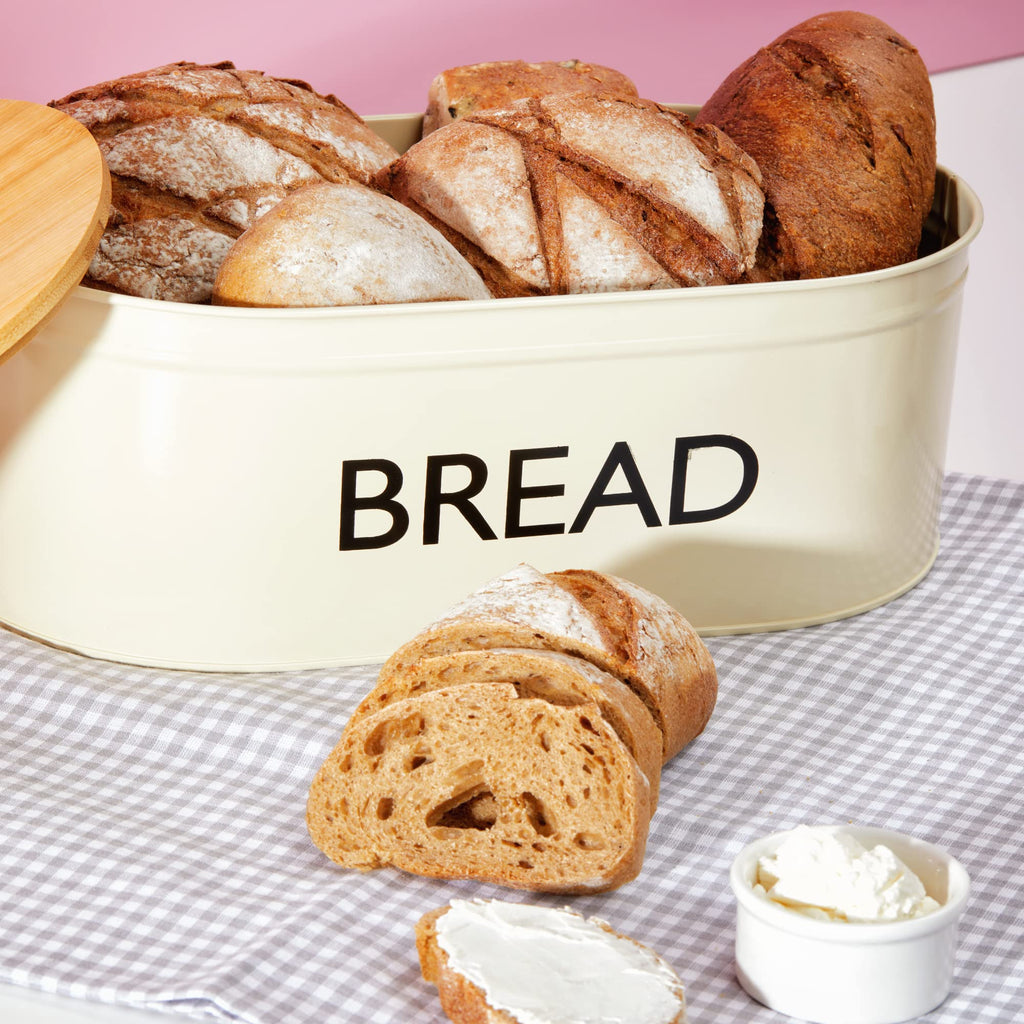 Metal Bread Box with Bamboo Lid W8966