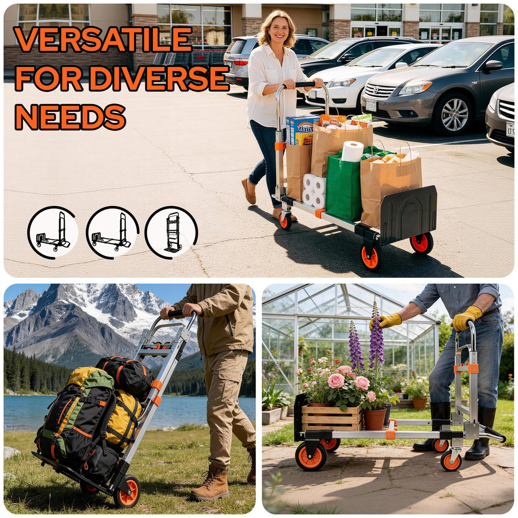 Folding Hand Truck Dolly Cart with Wheels, 500lb Load, Silver Orange O961