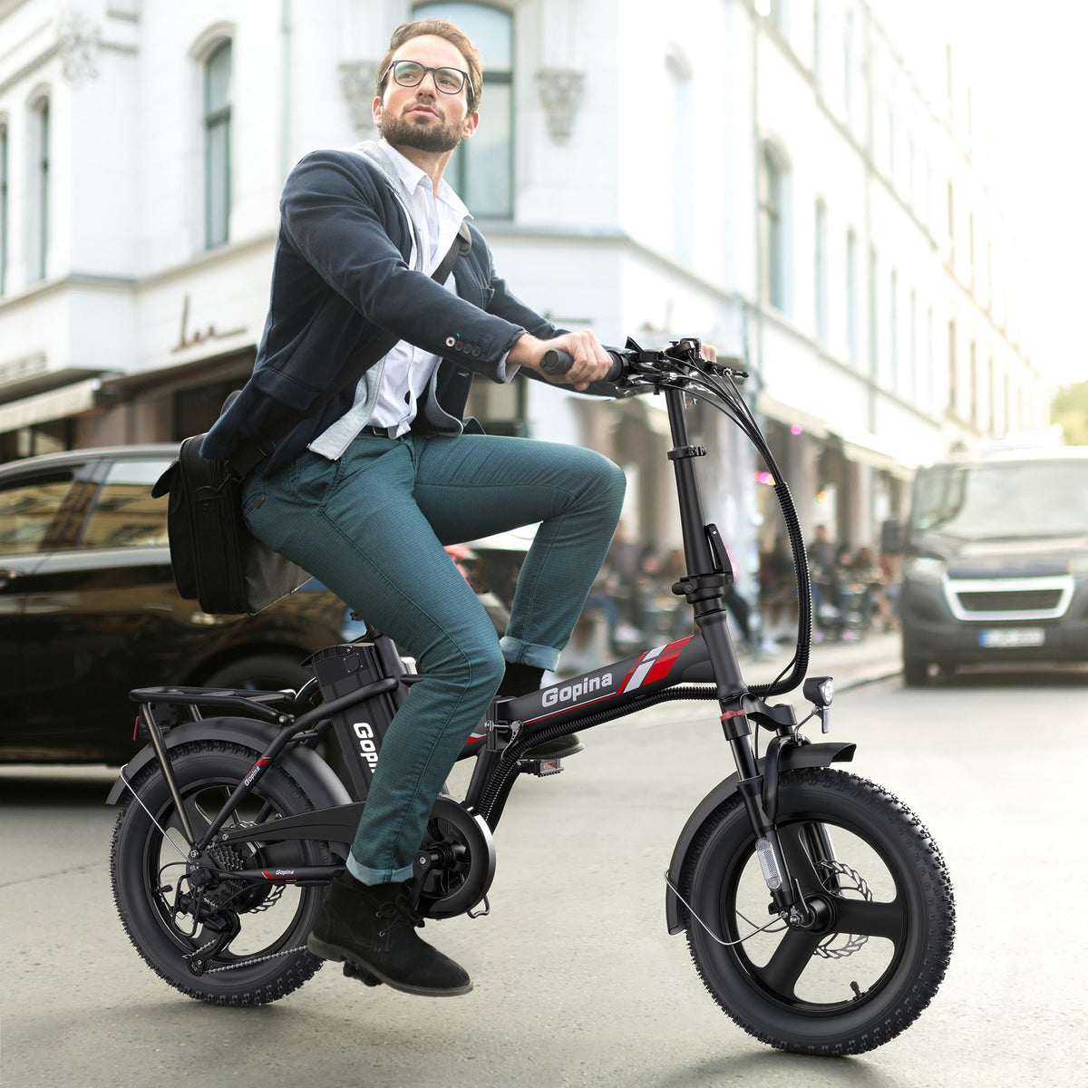 Peak 500W Step Over Electric Bicycle, 16" x 3.0 Fat Tire, 48V Removable Battery, 7 Speed P456