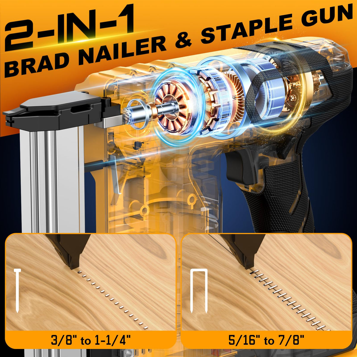 Cordless Brad Nailer 18 Gauge 2-in-1 Nail Gun Staple Gun A6196