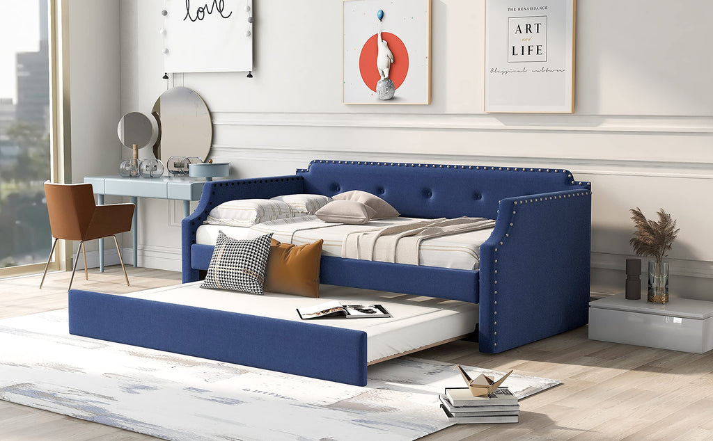 Upholstered Linen Daybed with Trundle T68465