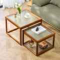 Square Glass Nesting Coffee Tables Set of 2 with Bamboo Frame D529934