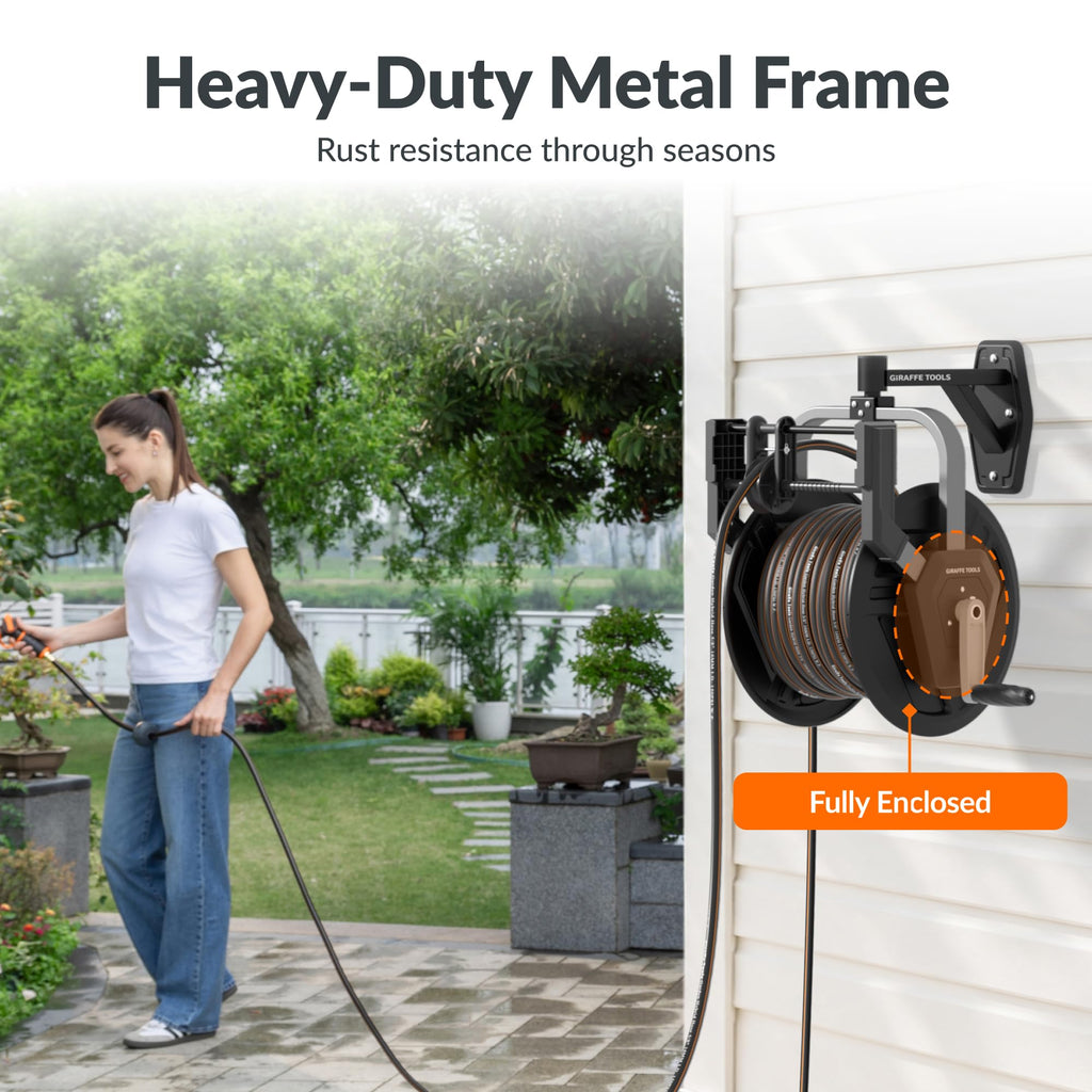 Garden Hose Reel Wall Mount, 125FT 5/8" Hose Capacity, Heavy Duty with Crank G8433