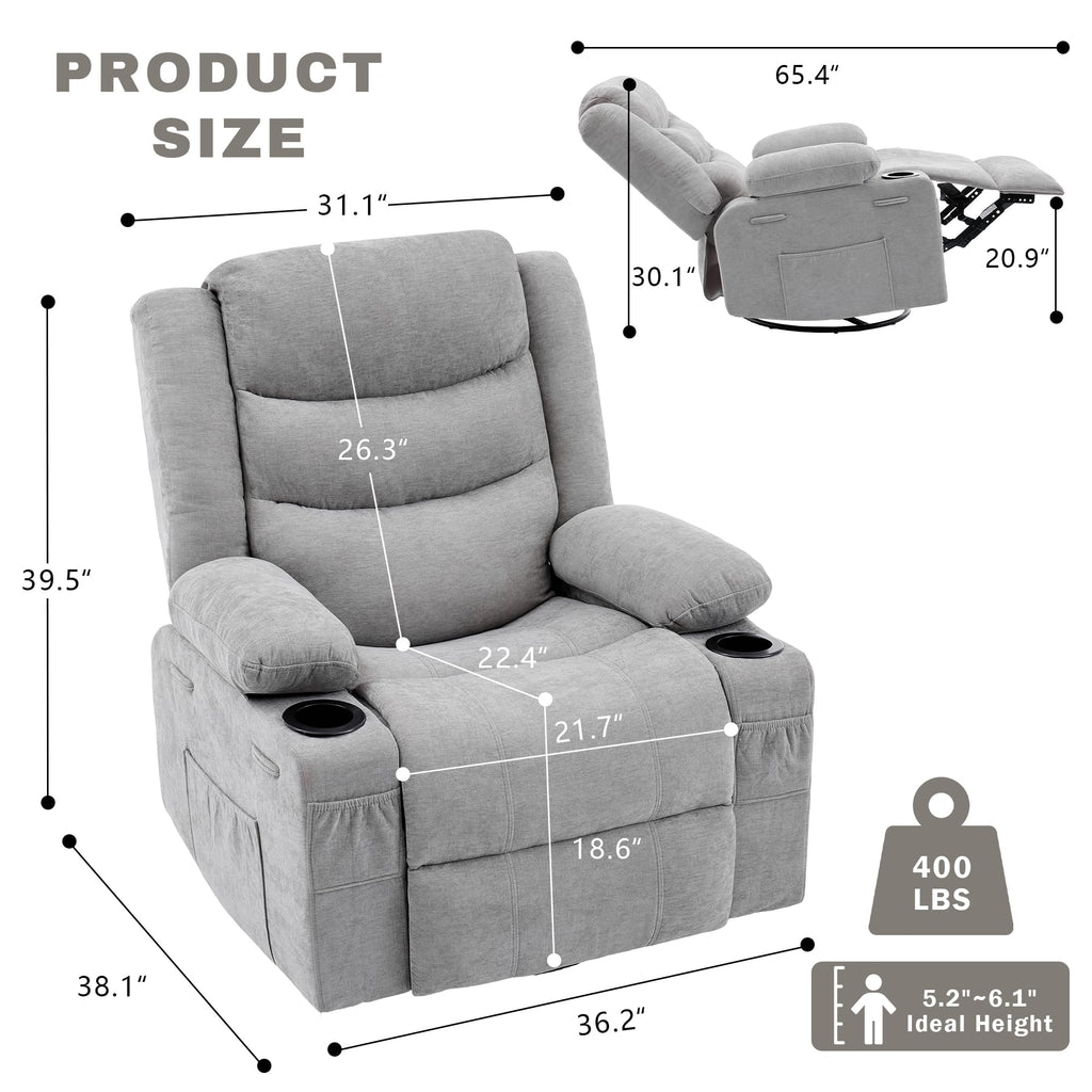Grey Chenille Swivel Rocker Recliner Chair T774158