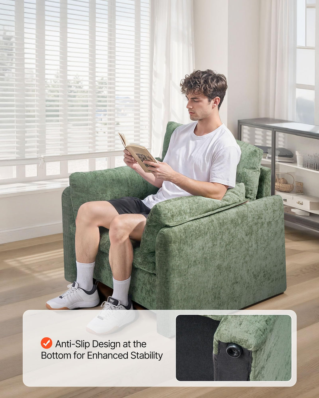 Oversized Green Accent Chair with Padded Arms K697