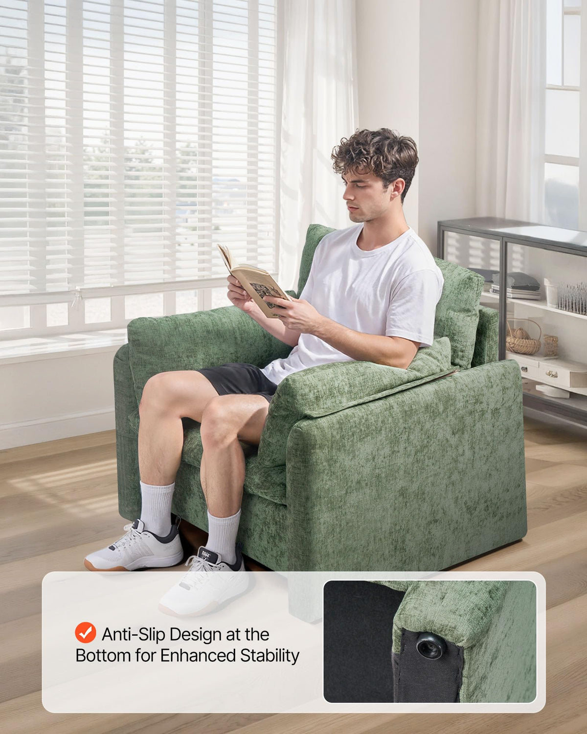Oversized Green Accent Chair with Padded Arms K697