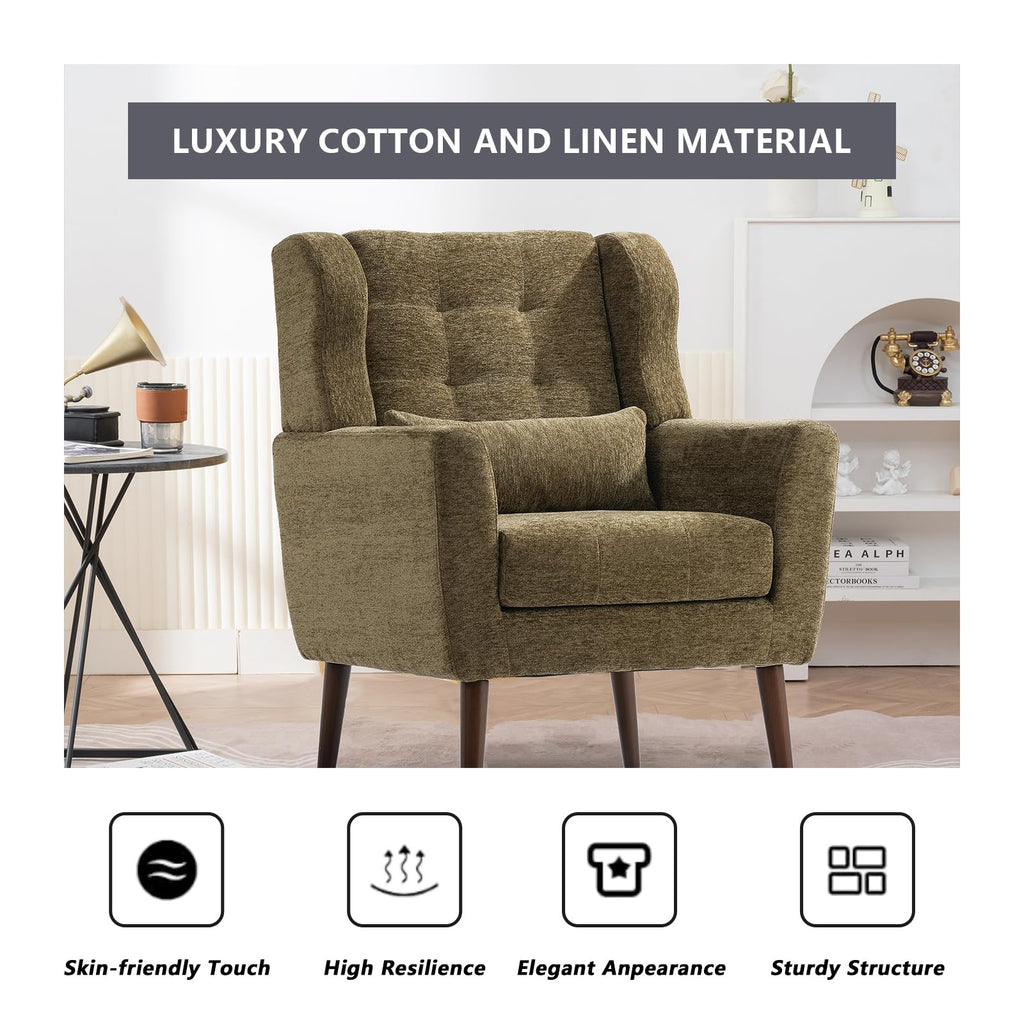 Olive Green Chenille Upholstered Accent Chairs Set of 2 Q5897