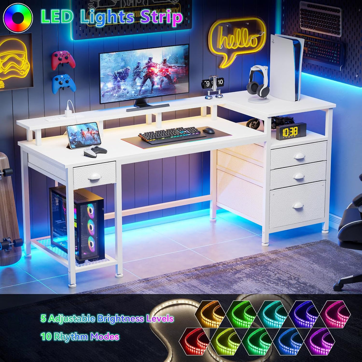 White Computer Desk with 4 Drawers L82713