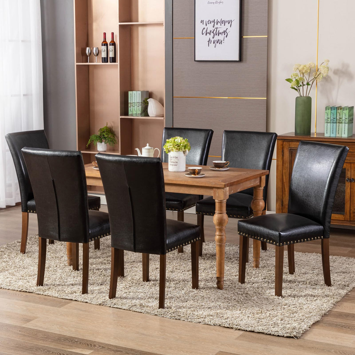 High Back Upholstered Dining Chairs Set of 2 Black H722