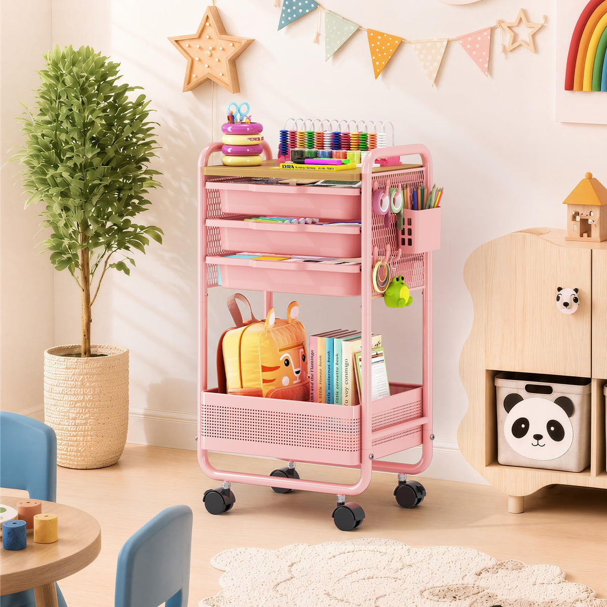 3 Tier Rolling Cart with Drawer W344