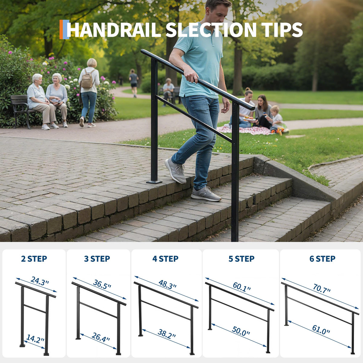 4 Step Black Aluminum Iron Outdoor Stair Handrail Kit N4286