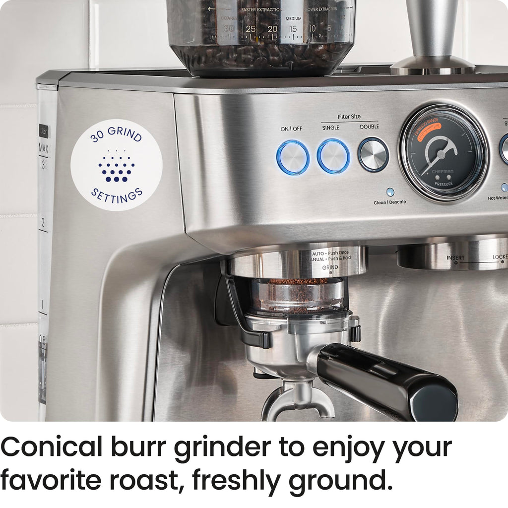 15 Bar Espresso Machine with Milk Frother and Coffee Grinder G7675