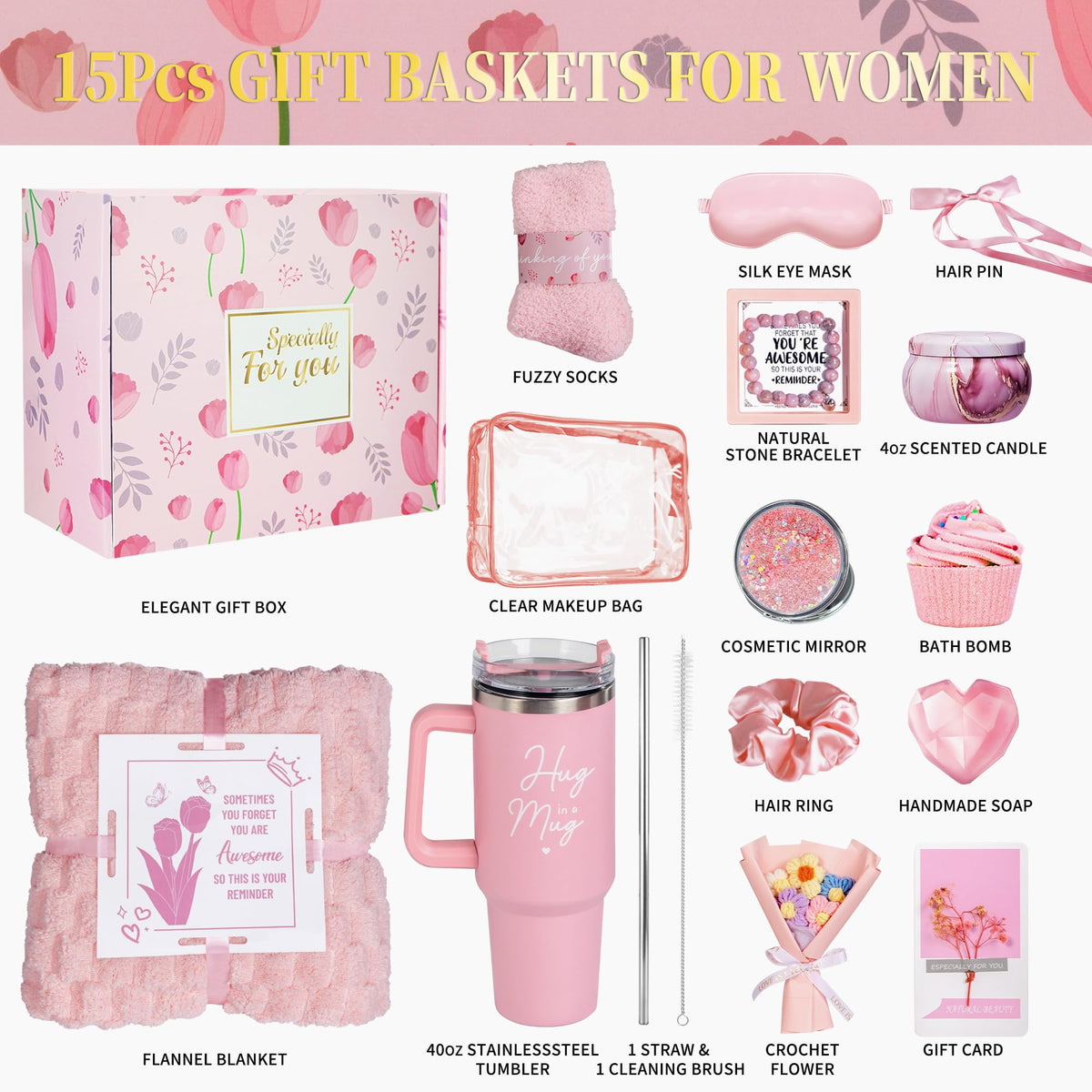 15 Pcs Pink Gift Basket T737