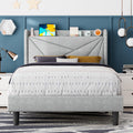 Light Gray Upholstered Twin Bed Frame with Storage Headboard E304989