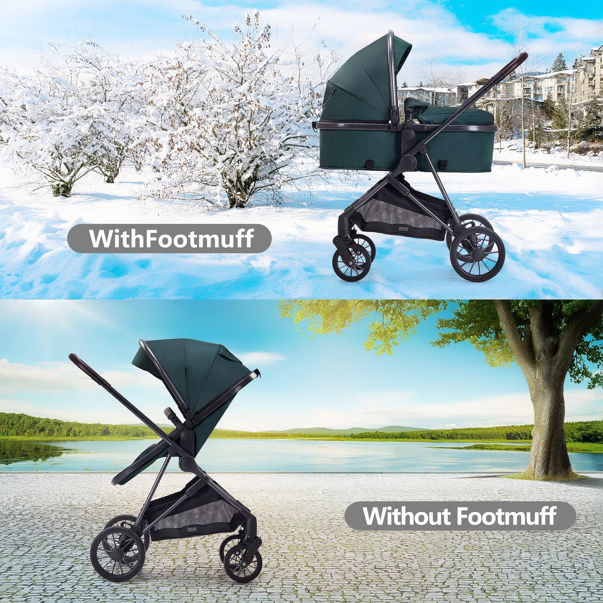 2 in 1 Convertible Reversible Seat Foldable Aluminum Alloy Stroller X73667