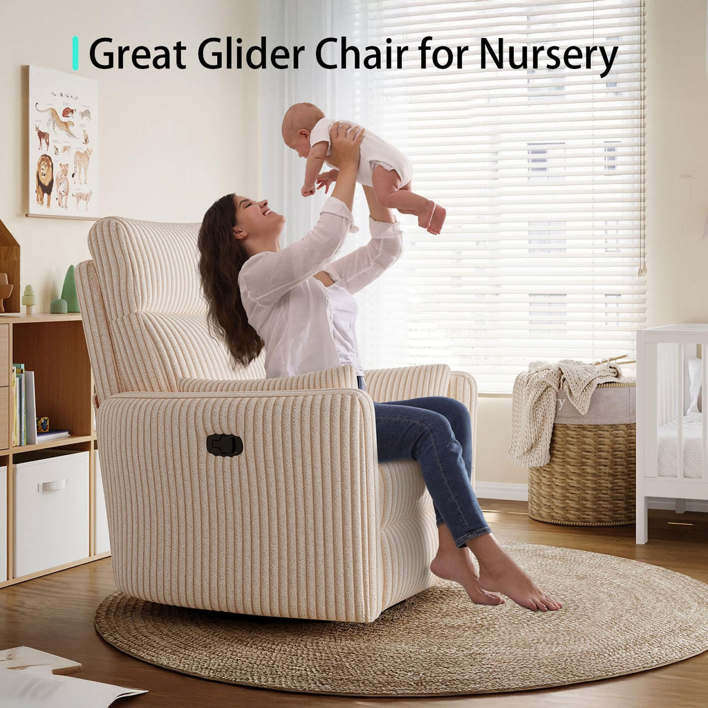 360 Swivel Recliner Chair with 2 Pillows Beige Corduroy G55016